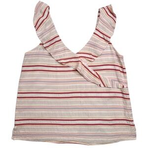 LOFT Striped Flutter Sleeve Tank Blouse Preppy Y2K Flirty Coquette Pink Small